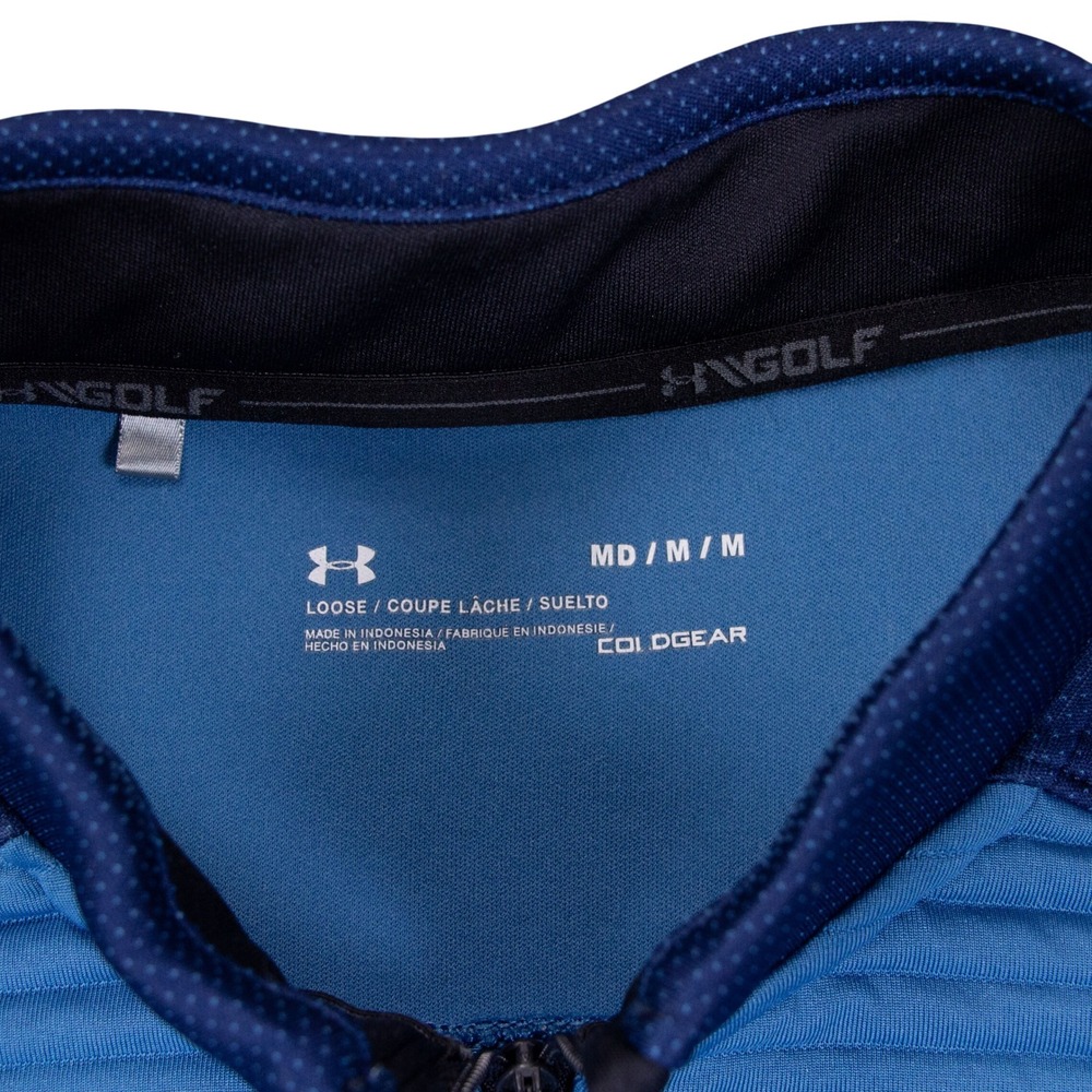 Under Armour Mens M ColdGear Golf 1/4 Zip‎ Pullover Blue Textured Ribbed - Picture 5 of 11